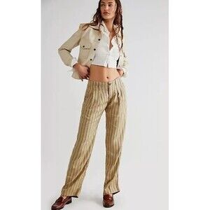 NWT Free People Tan Striped Straight Leg Pants